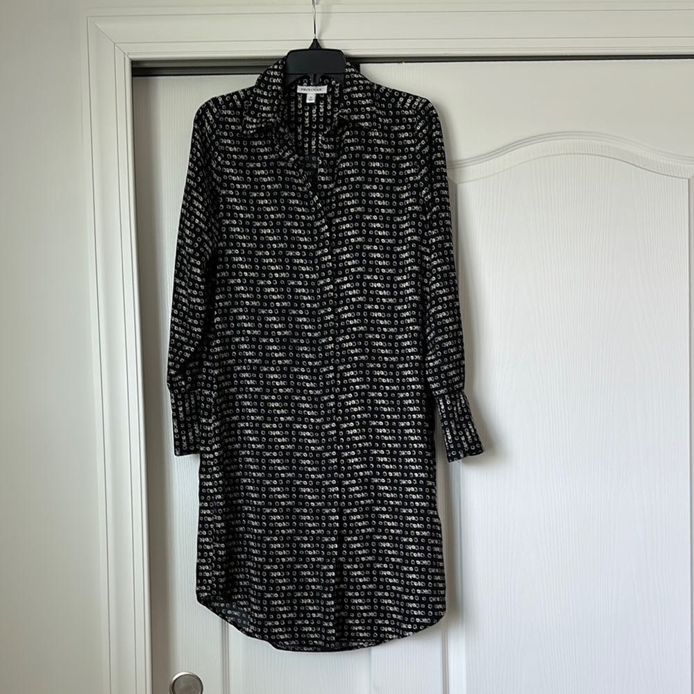 Prologue Black and White Long Sleeve Shirt Dress